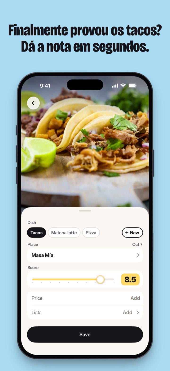 Finalmente provou os tacos? Dá a nota em segundos.